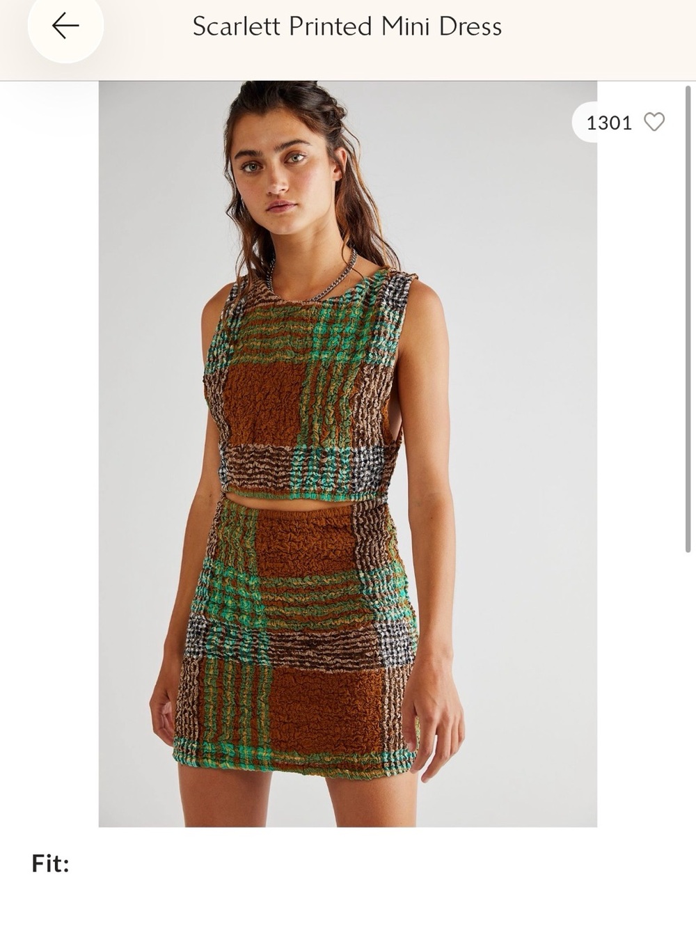 Free People - Scarlett Brown & Green Checkered Mini Dress